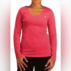 US Polo Assoc. hot pink V Neck long sleeve T-shirt, size medium
